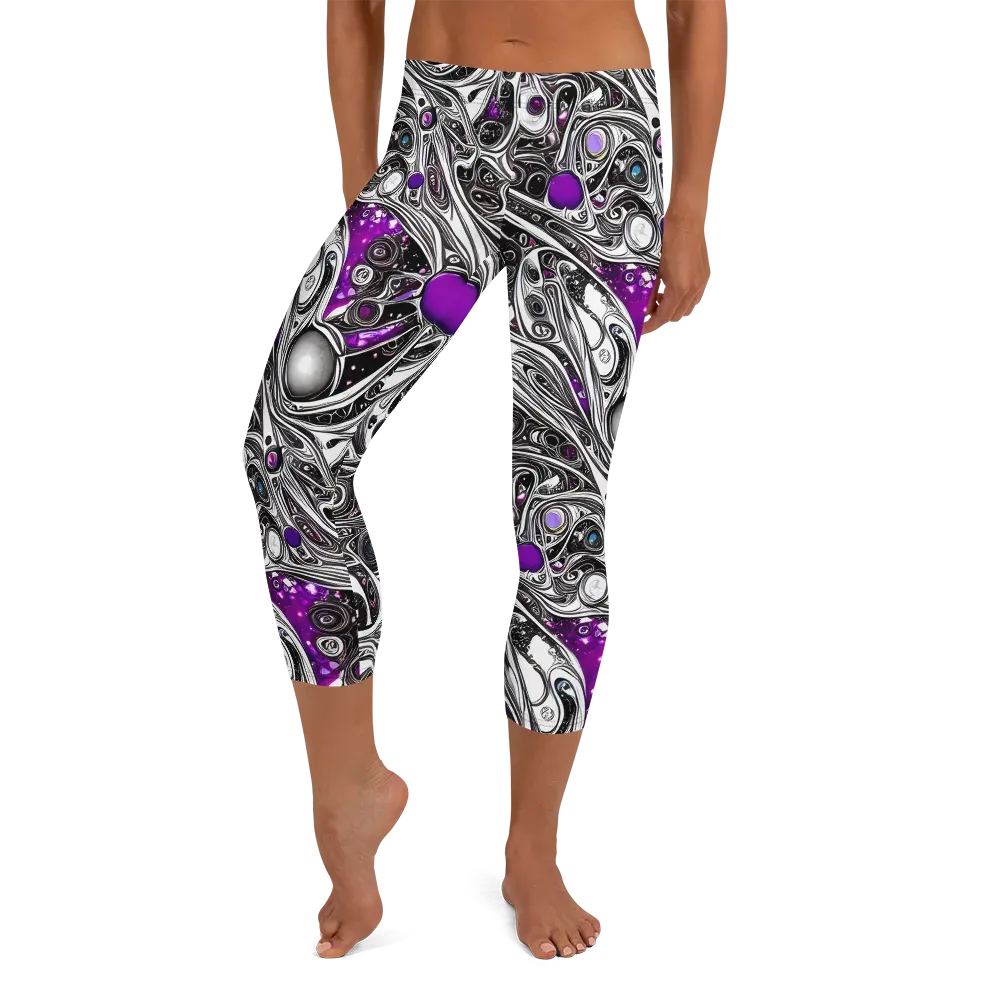 Neo-Noir Waves on Capri Leggings — Front