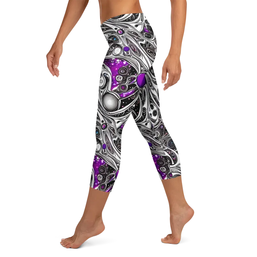 Neo-Noir Waves on Capri Leggings — Left