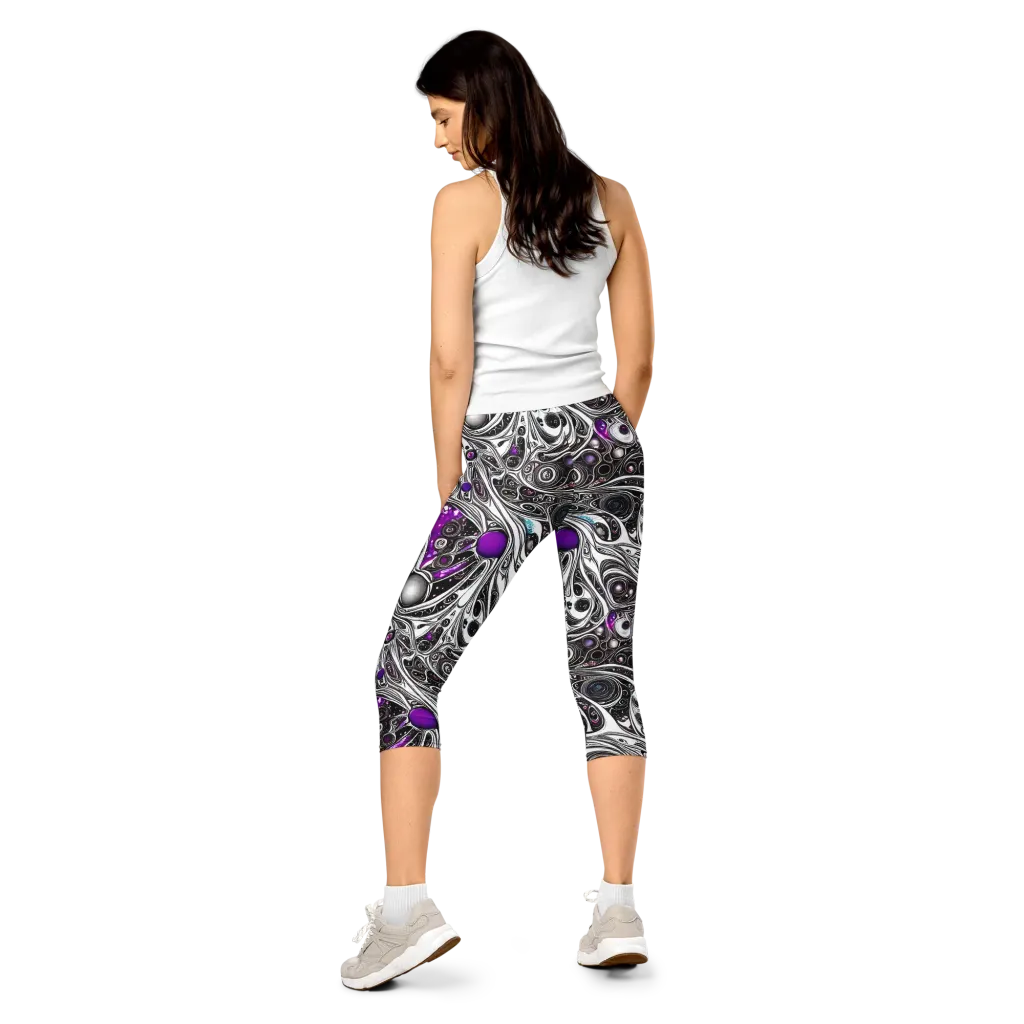 Neo-Noir Waves on Capri Leggings — Back