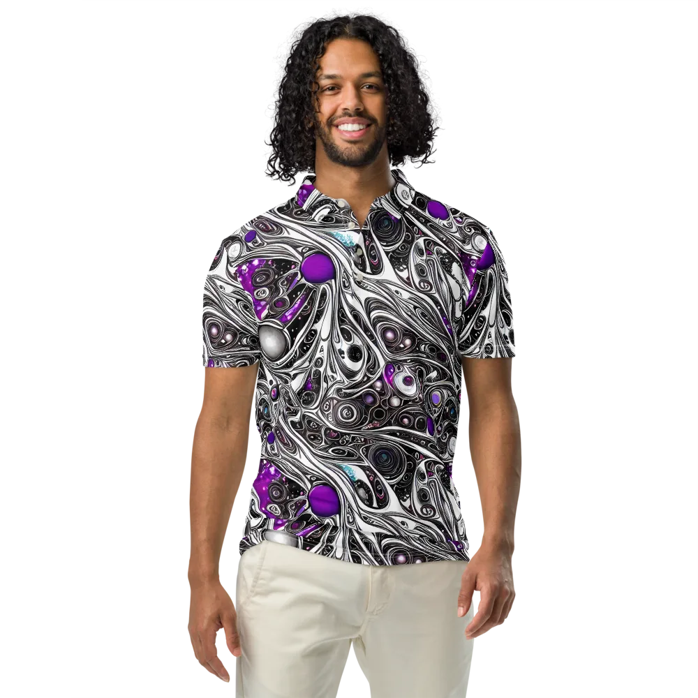Neo-Noir Waves on Men's Slim Fit Polo Shirt — Front
