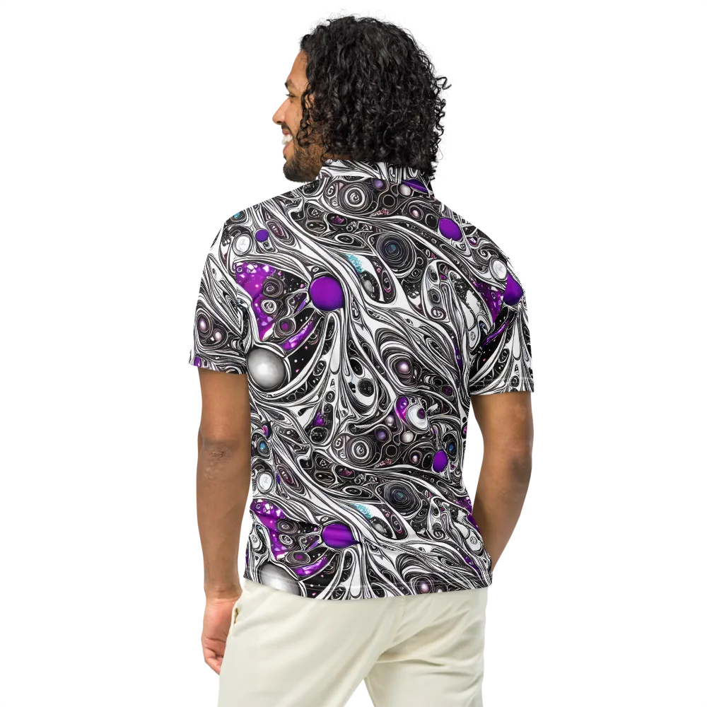 Neo-Noir Waves on Men's Slim Fit Polo Shirt — Back