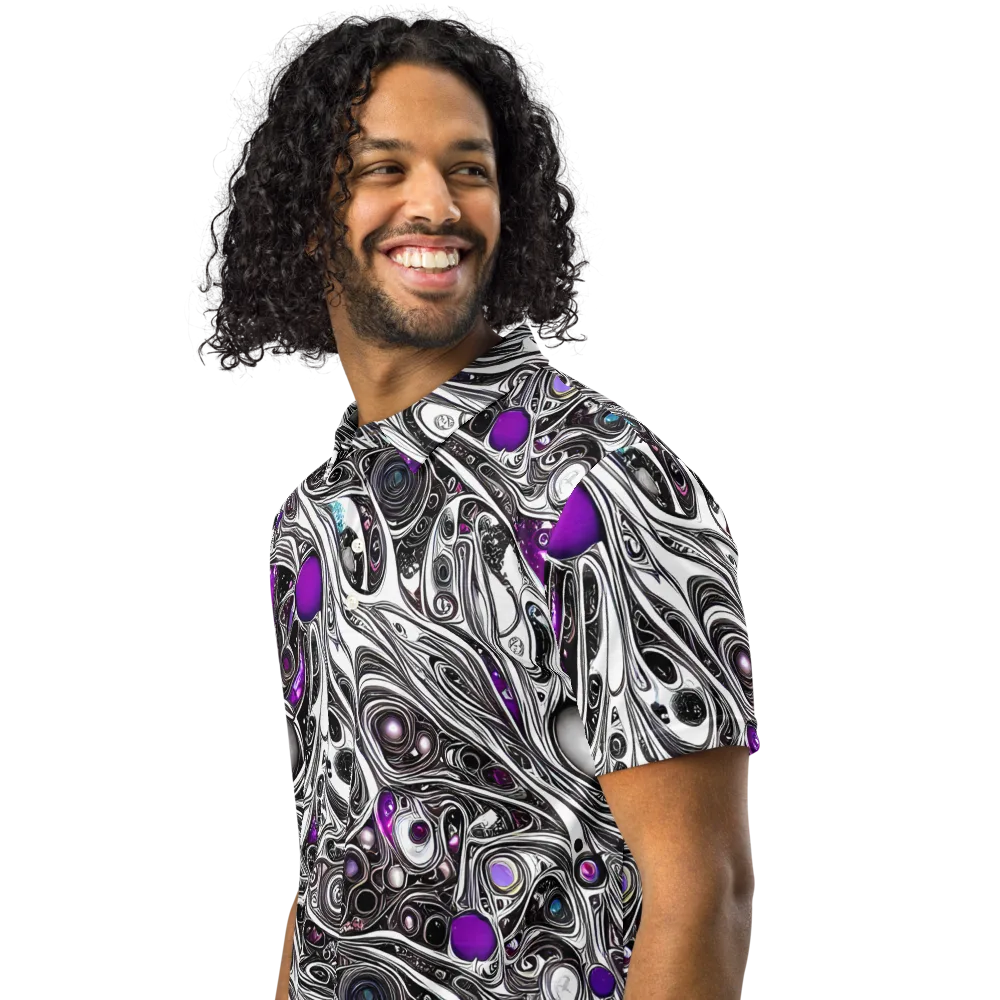 Neo-Noir Waves on Men's Slim Fit Polo Shirt — Left Front