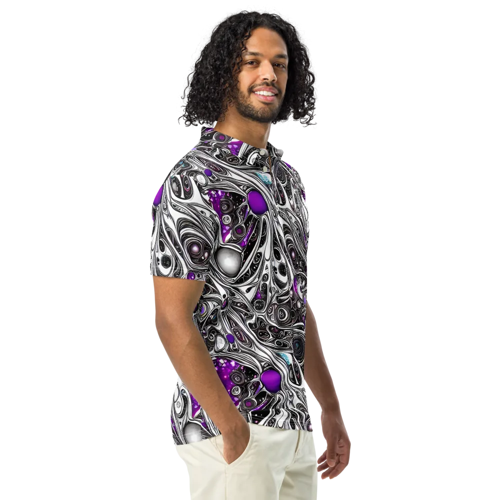 Neo-Noir Waves on Men's Slim Fit Polo Shirt — Right Front