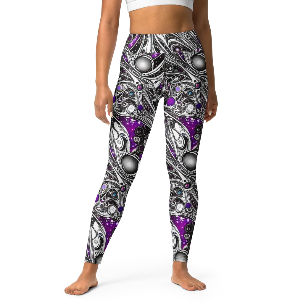 Neo-Noir Waves on Yoga Leggings — Front