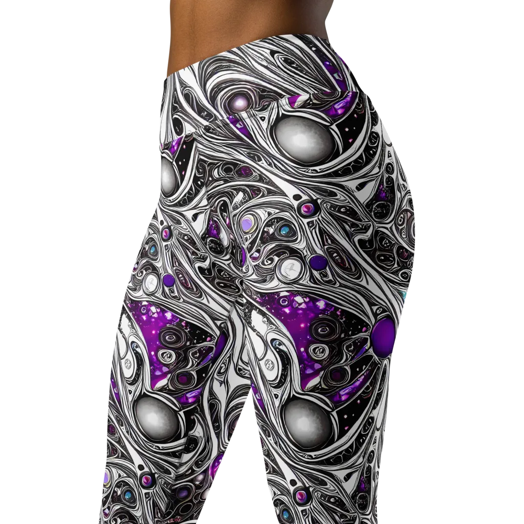 Neo-Noir Waves on Yoga Leggings — Left Front