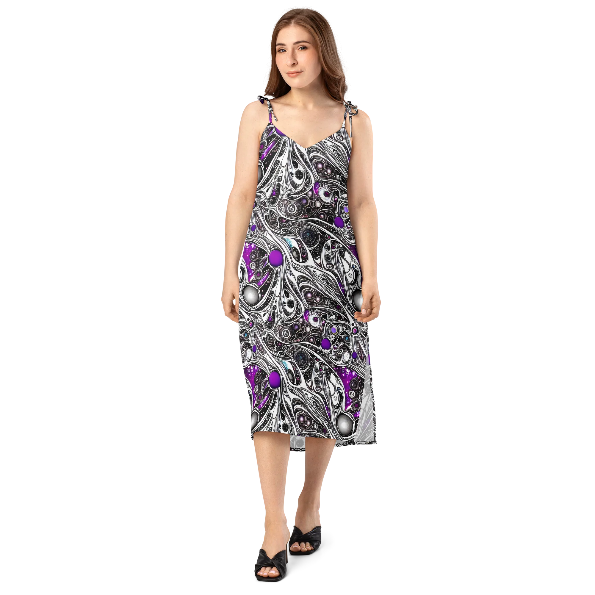 Neo-Noir Waves on Slip Dress — Front