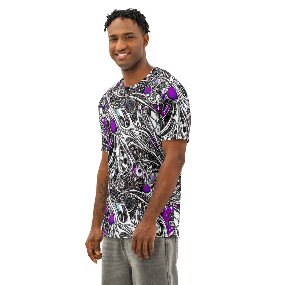 Neo-Noir Waves on Men's Cotton Crew Neck T-Shirt — Left Front