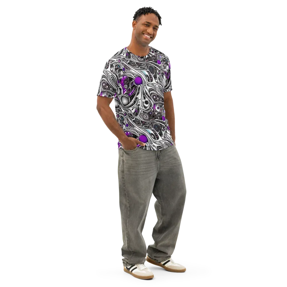Neo-Noir Waves on Men's Cotton Crew Neck T-Shirt — Right Front