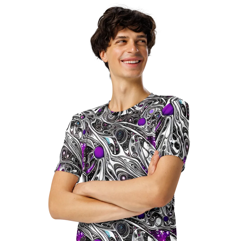Neo-Noir Waves on Men's Crew Neck T-Shirt — Left Front