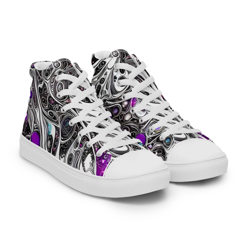 Neo-Noir Waves on Men's High Top Canvas Shoes — Right Front