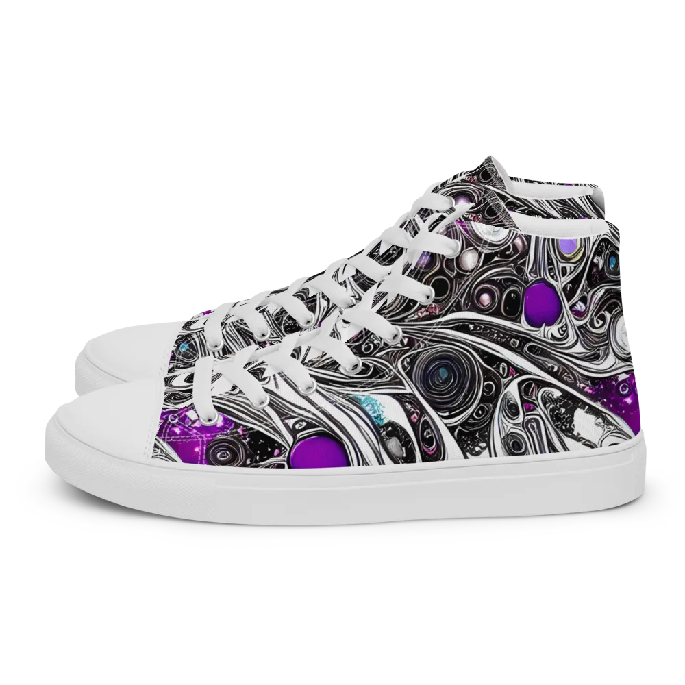 Neo-Noir Waves on Men's High Top Canvas Shoes — Left