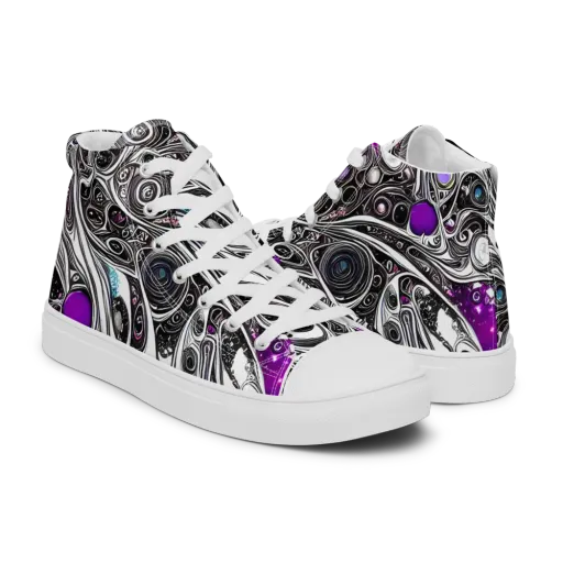 Neo-Noir Waves on a Men's High Top Canvas Shoes