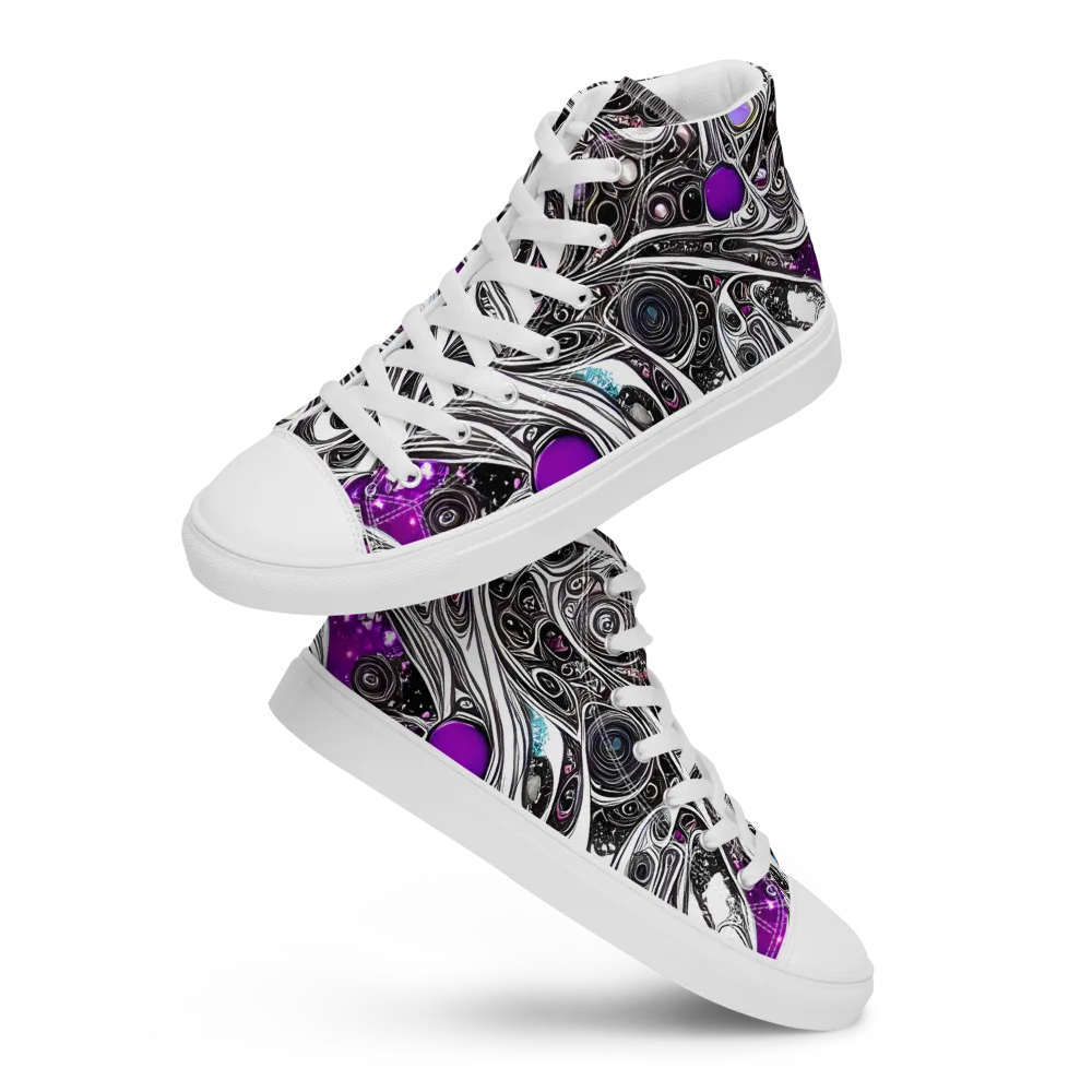 Neo-Noir Waves on Men's High Top Canvas Shoes — Front