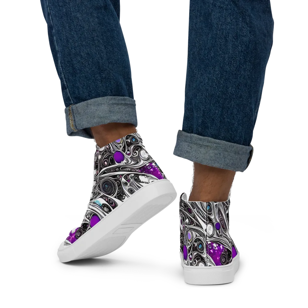 Neo-Noir Waves on Men's High Top Canvas Shoes — Back