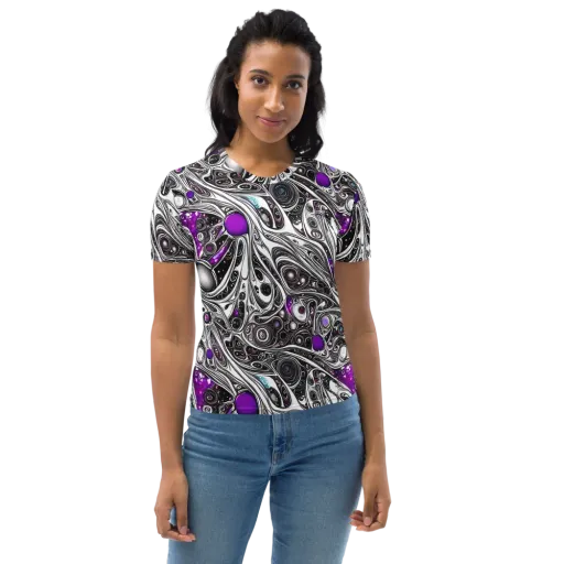Neo-Noir Waves on a Women's Crew Neck T-Shirt