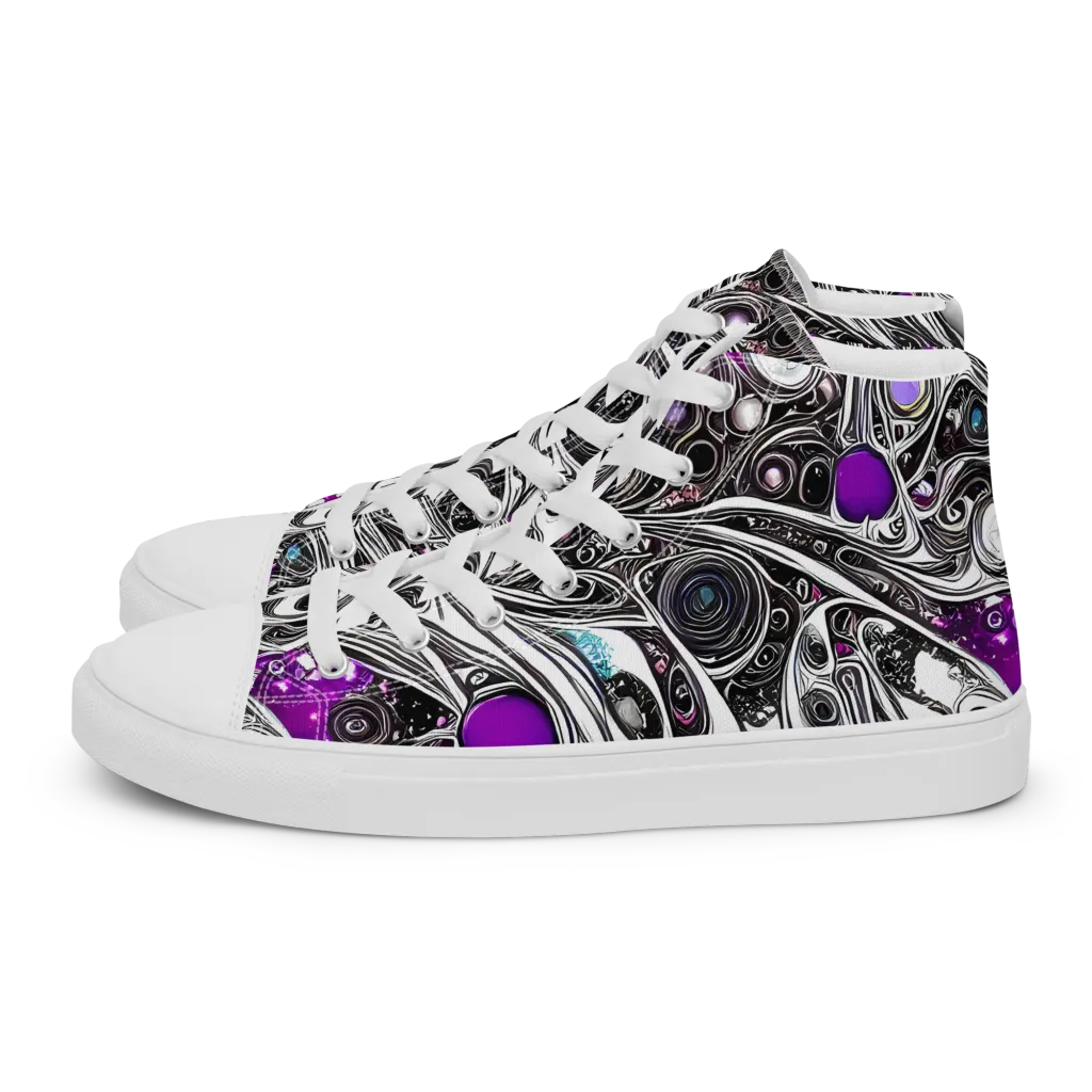 Neo-Noir Waves on Women's High Top Canvas Shoes — Left