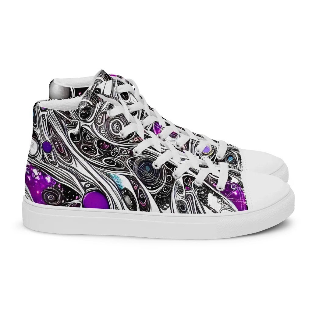 Neo-Noir Waves on Women's High Top Canvas Shoes — Right