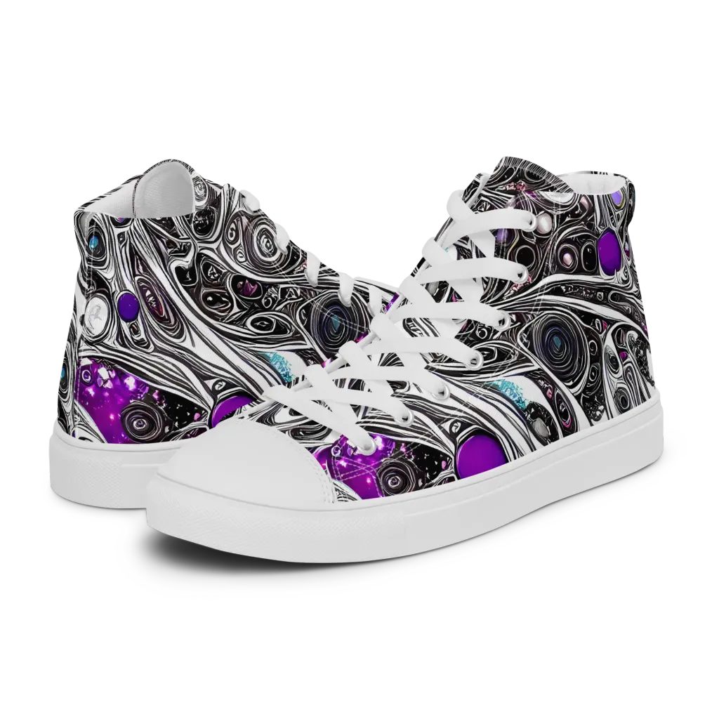 Neo-Noir Waves on Women's High Top Canvas Shoes — Left