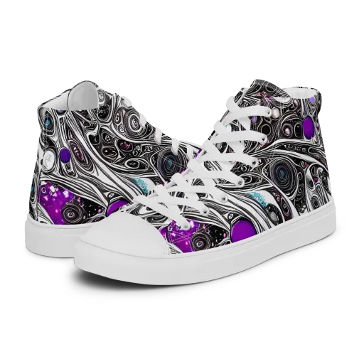 Neo-Noir Waves on a Women's High Top Canvas Shoes