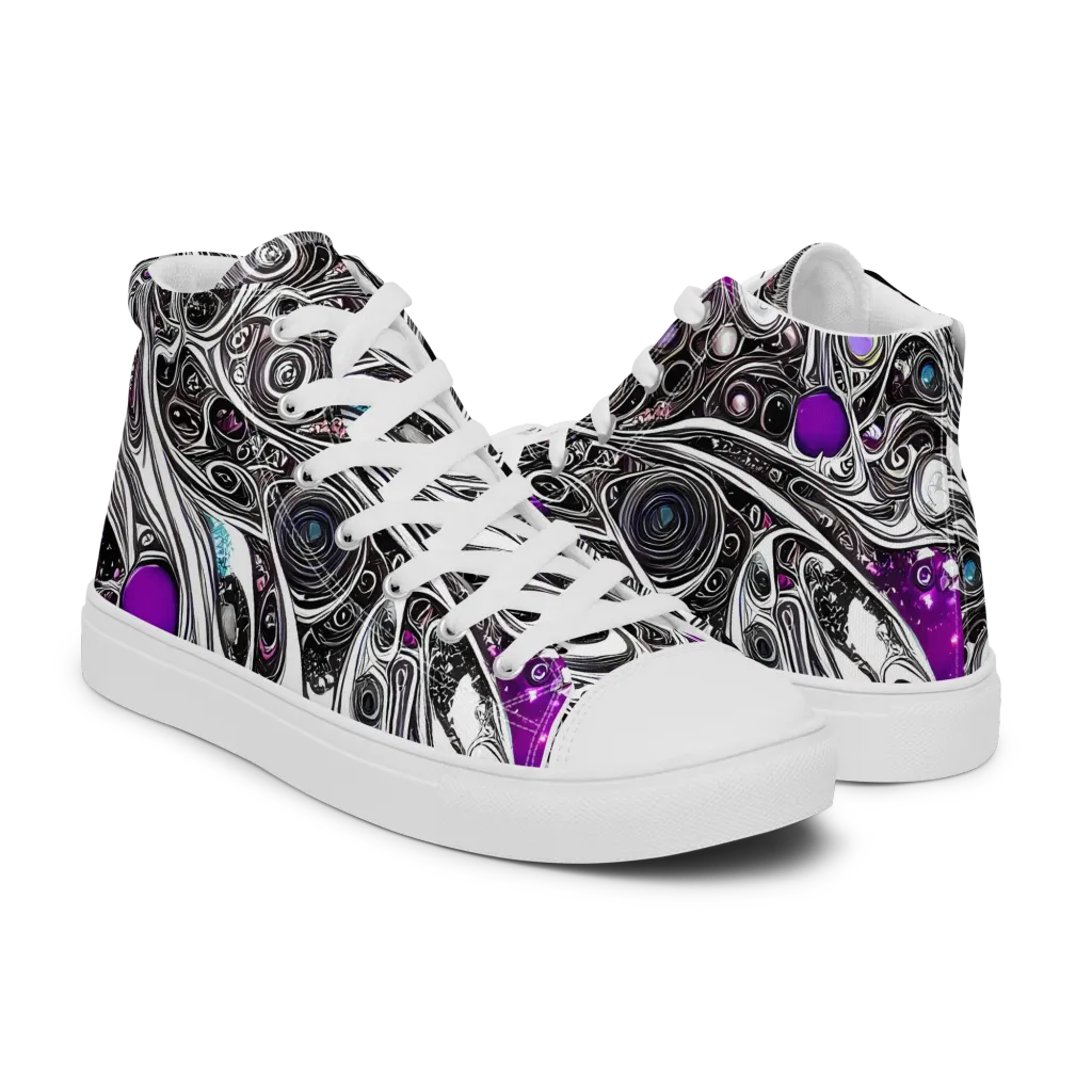 Neo-Noir Waves on Women's High Top Canvas Shoes — Right