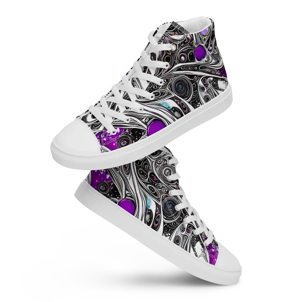 Neo-Noir Waves on Women's High Top Canvas Shoes — Front