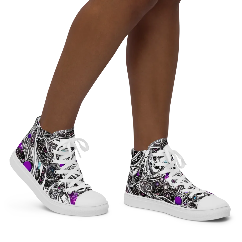Neo-Noir Waves on Women's High Top Canvas Shoes — Right