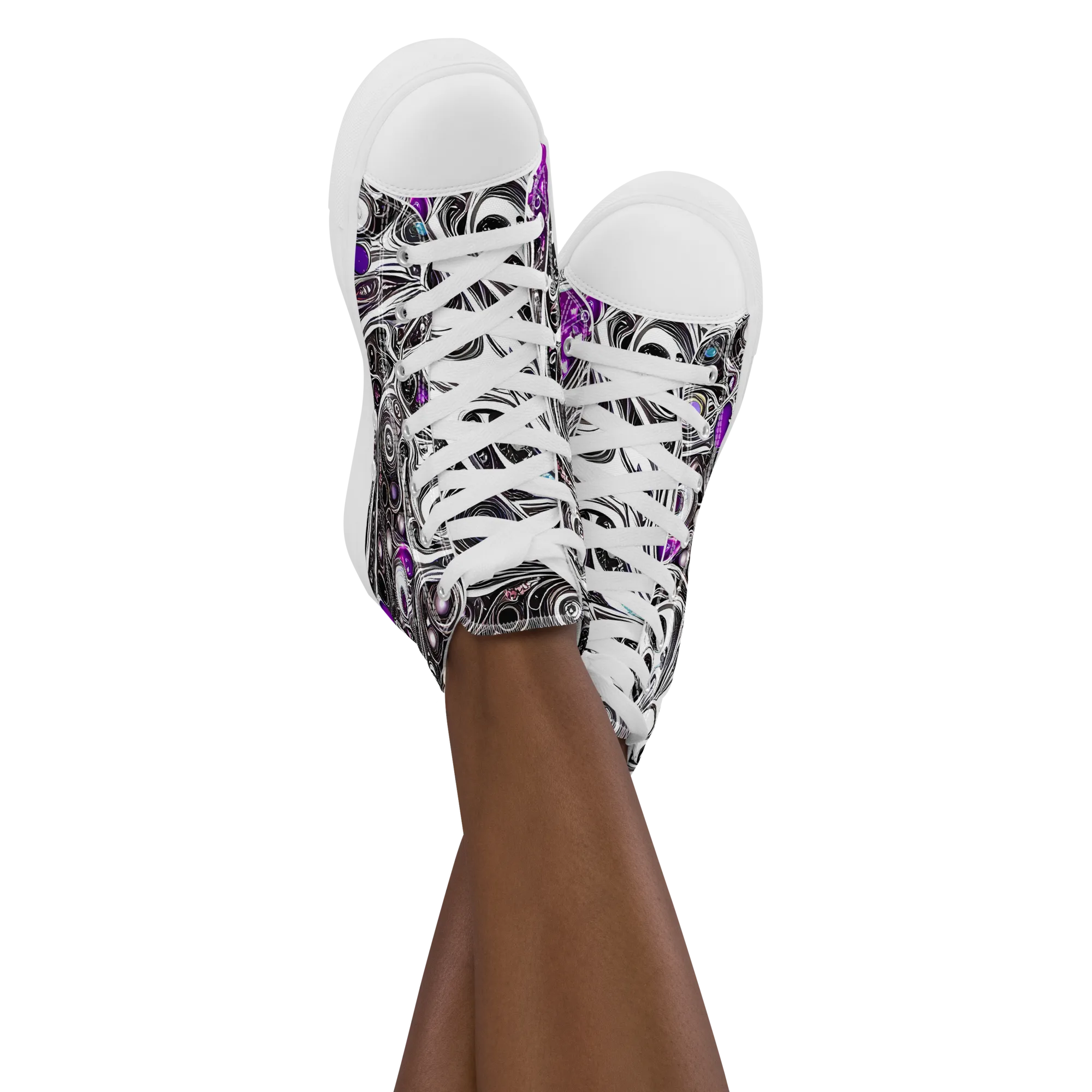 Neo-Noir Waves on Women's High Top Canvas Shoes — Front