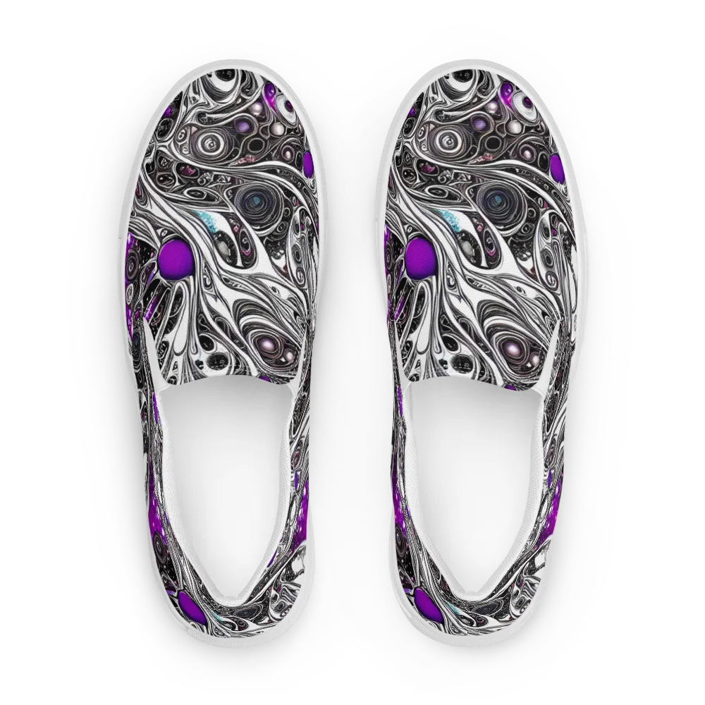 Neo-Noir Waves on Men's Slip-On Canvas Shoes — Front