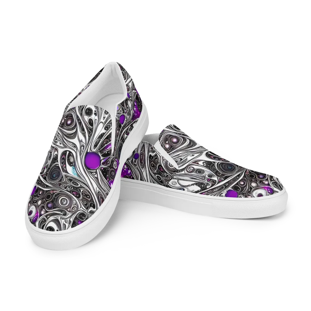 Neo-Noir Waves on Men's Slip-On Canvas Shoes — Left Front