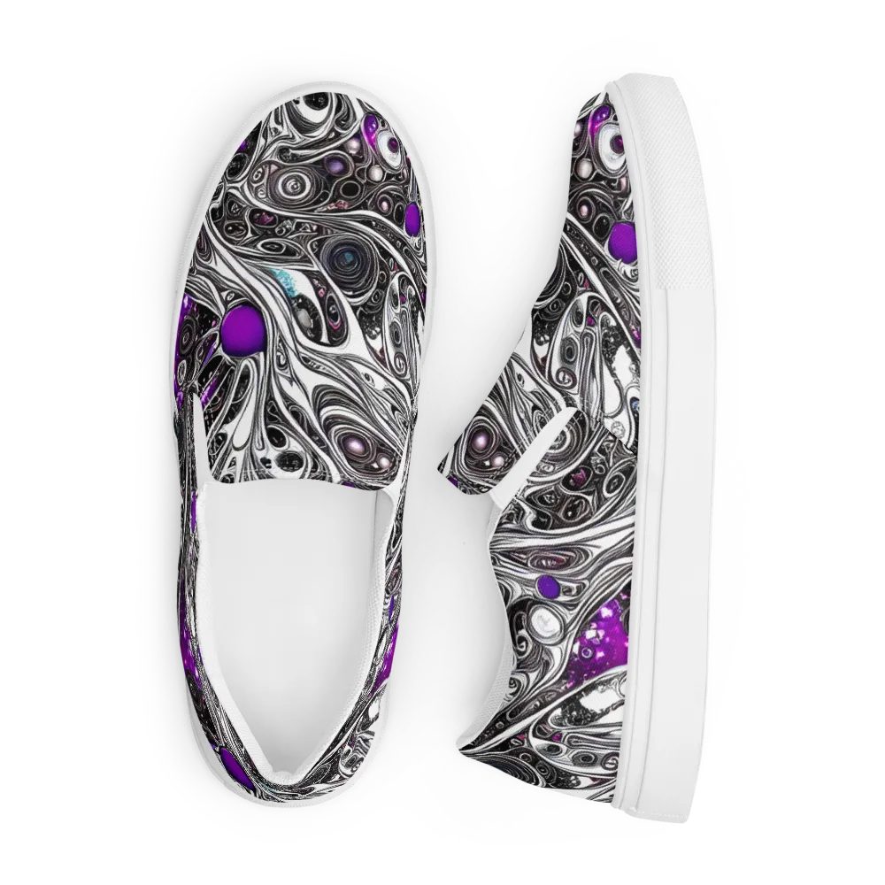 Neo-Noir Waves on Men's Slip-On Canvas Shoes — Front