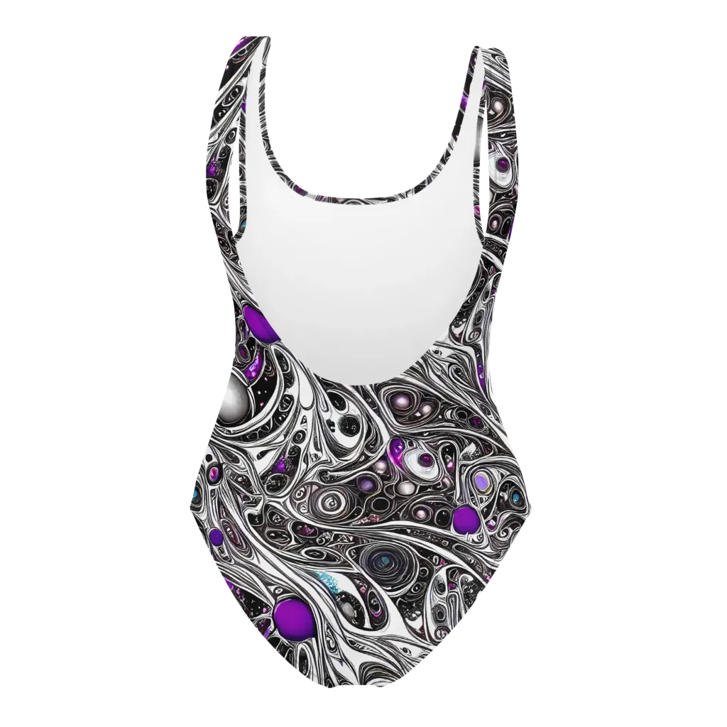 Neo-Noir Waves on One-Piece Swimsuit — Back