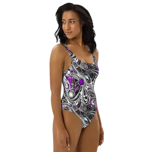 Neo-Noir Waves on a One-Piece Swimsuit