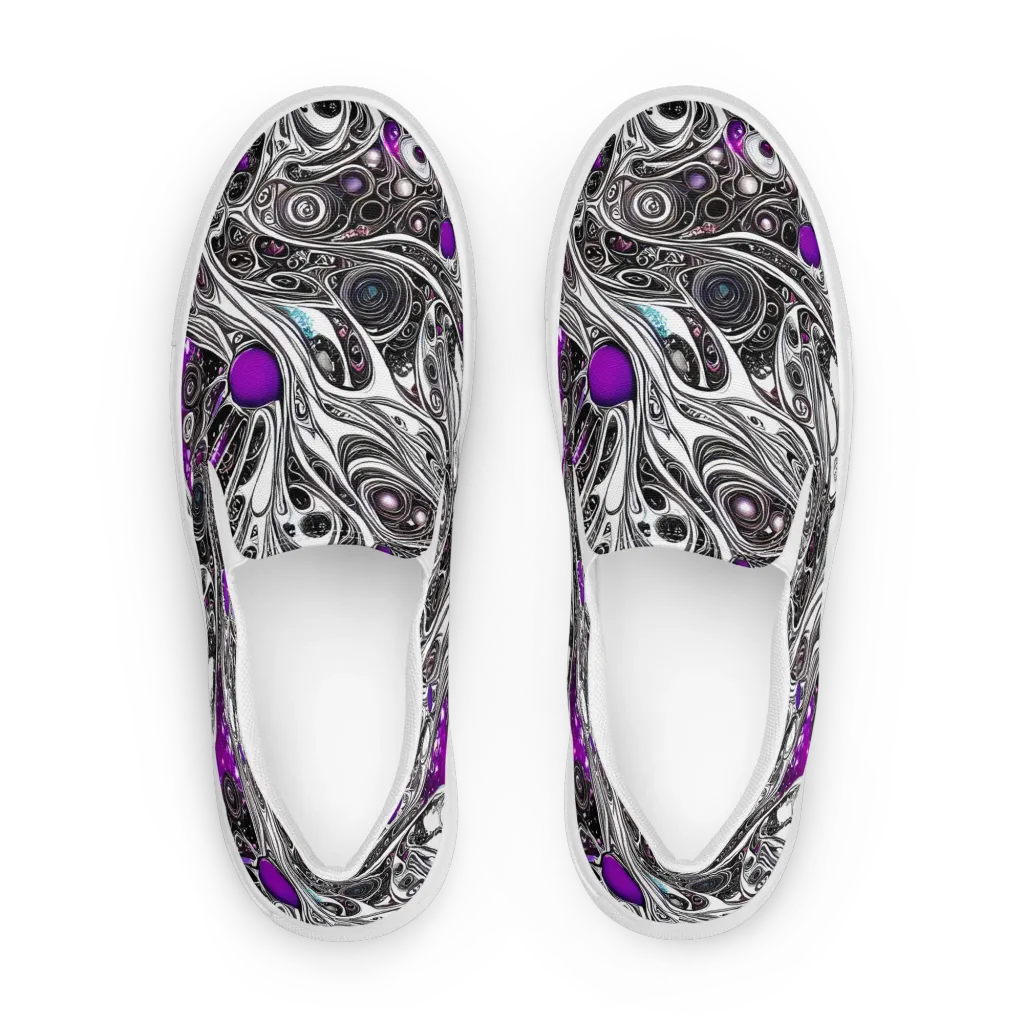 Neo-Noir Waves on Women's Slip-On Canvas Shoes — Front