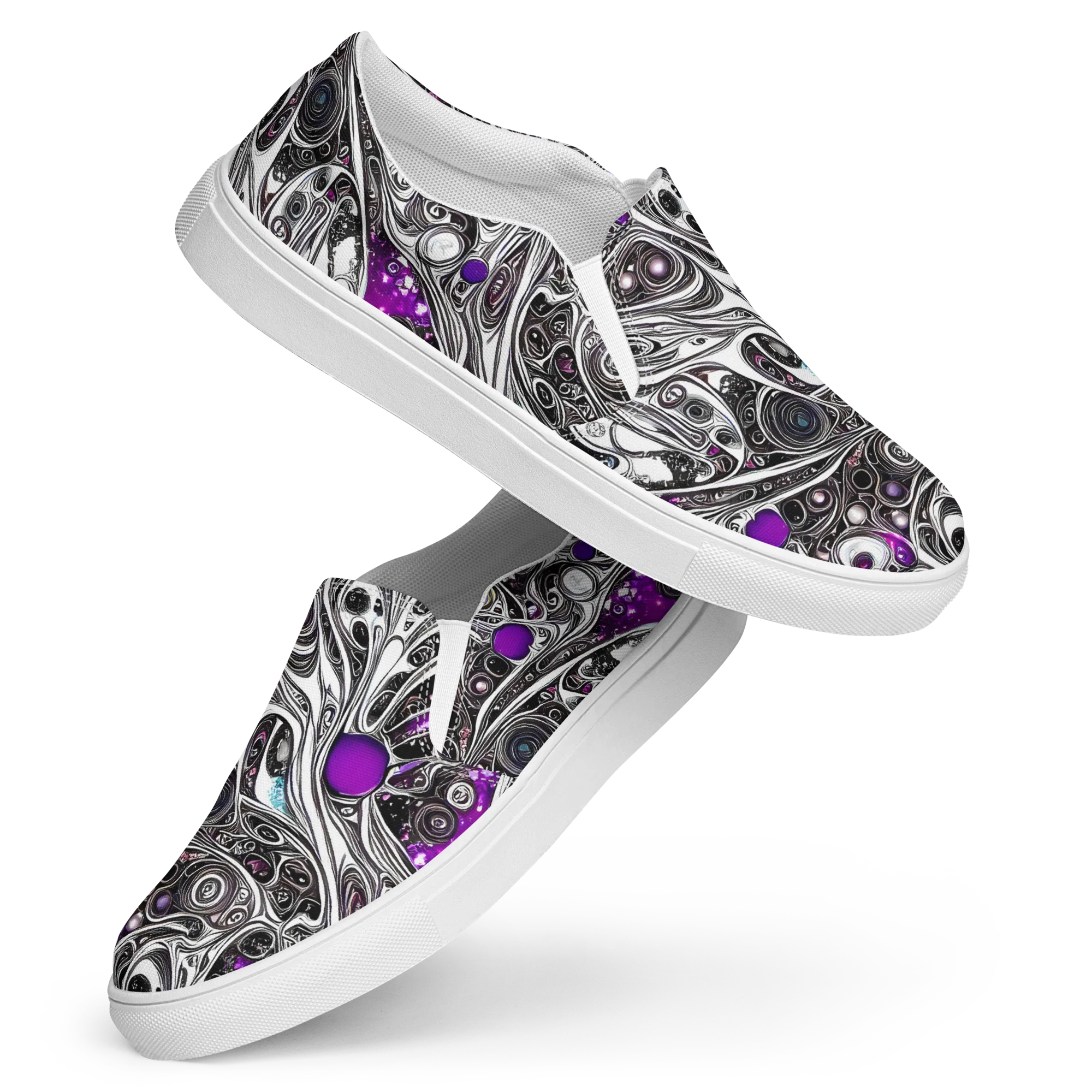 Neo-Noir Waves on Women's Slip-On Canvas Shoes — Front