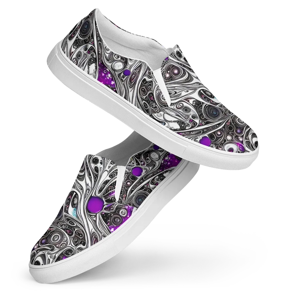Neo-Noir Waves on Women's Slip-On Canvas Shoes — Front