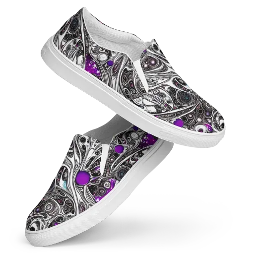 Neo-Noir Waves on a Women's Slip-On Canvas Shoes
