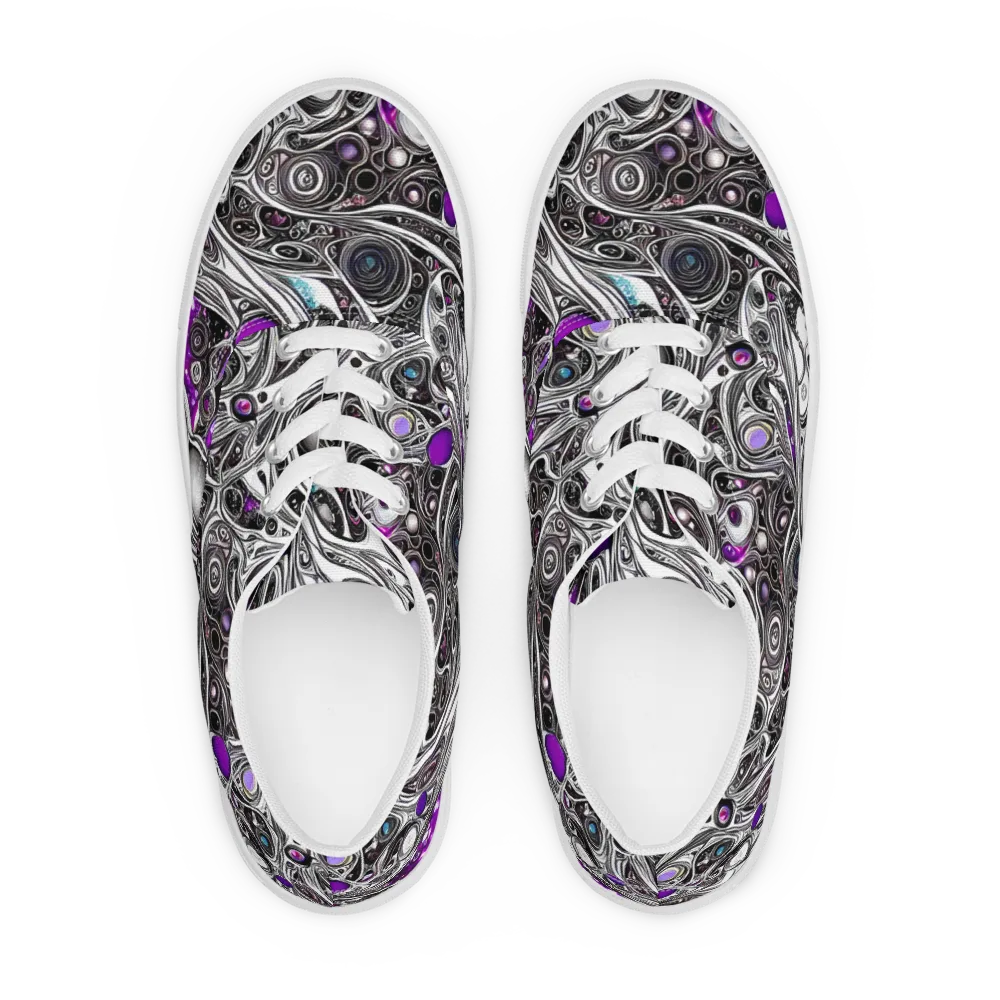 Neo-Noir Waves on Men's Lace-Up Canvas Shoes — Front