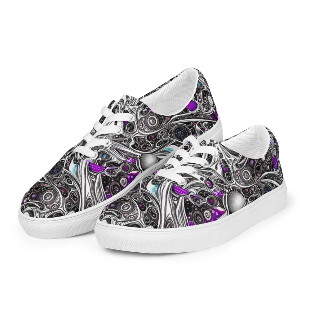 Neo-Noir Waves on Men's Lace-Up Canvas Shoes — Left Front
