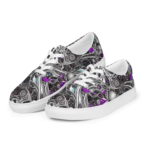 Neo-Noir Waves on a Men's Lace-Up Canvas Shoes
