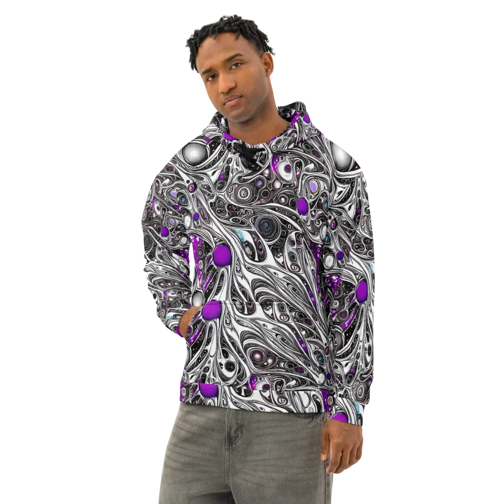 Neo-Noir Waves on Cotton Hoodie — Left Front