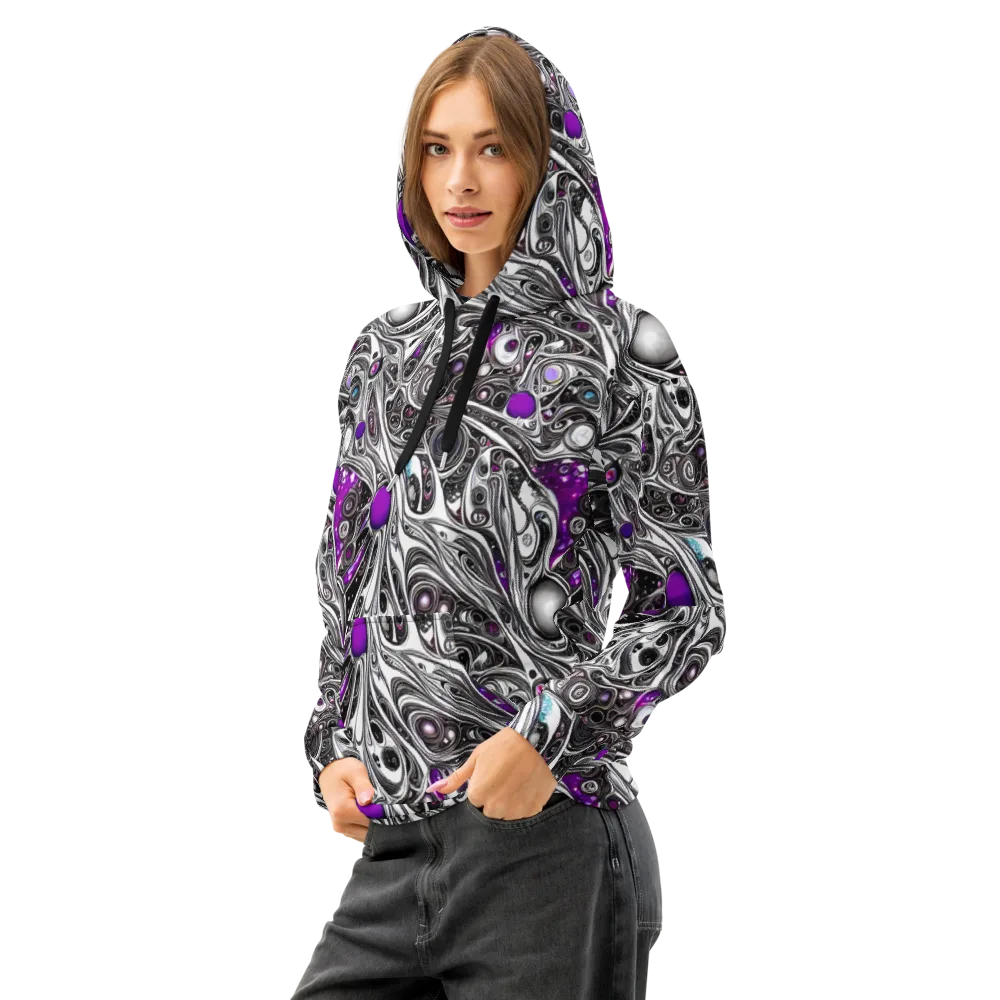 Neo-Noir Waves on Cotton Hoodie — Left Front