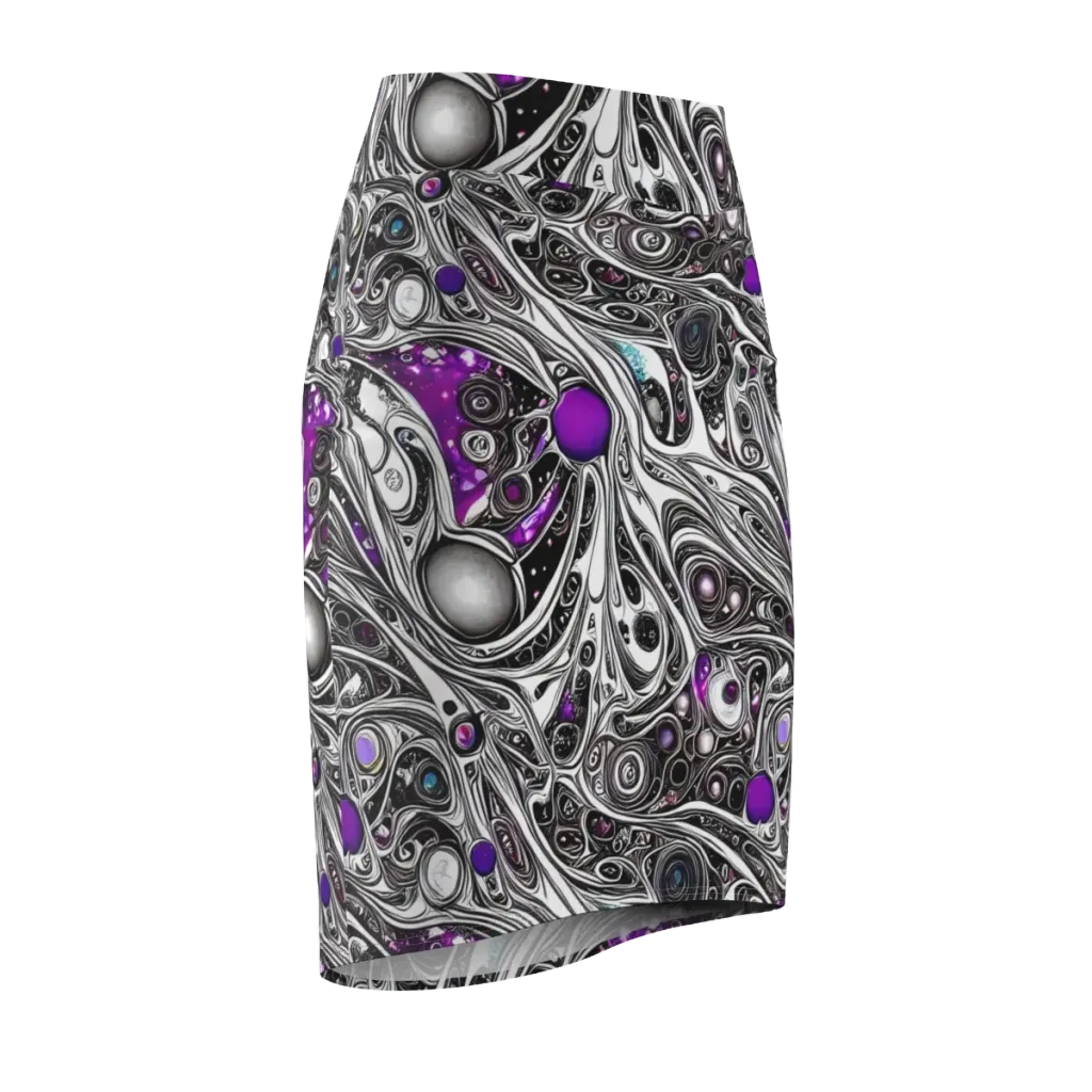 Neo-Noir Waves on Pencil Skirt — Front Side