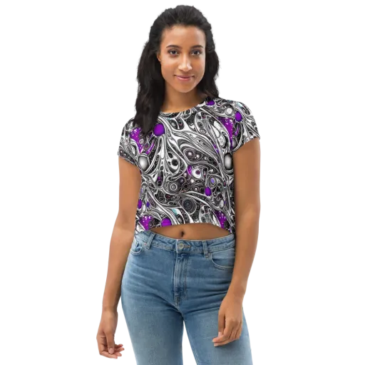 Neo-Noir Waves on a Crop Tee