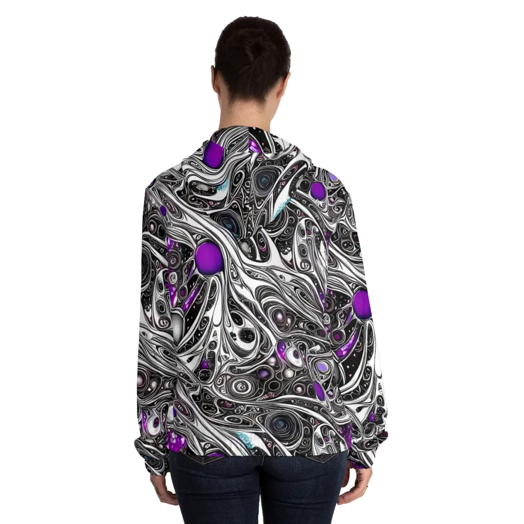 Neo-Noir Waves on Women's Full-Zip Hoodie — Back On Person