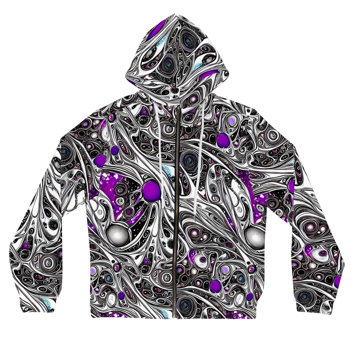 Neo-Noir Waves on Women's Full-Zip Hoodie — Front
