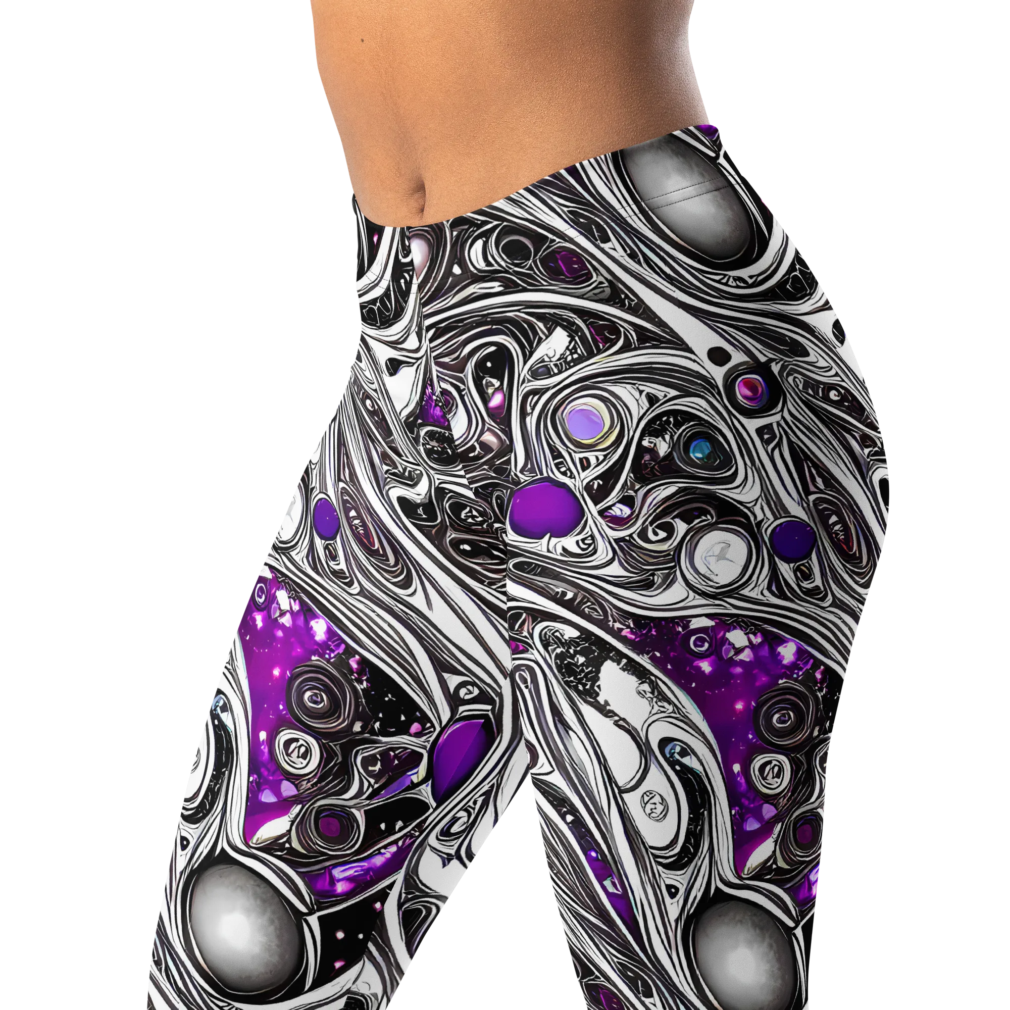 Neo-Noir Waves on Leggings — Left Front