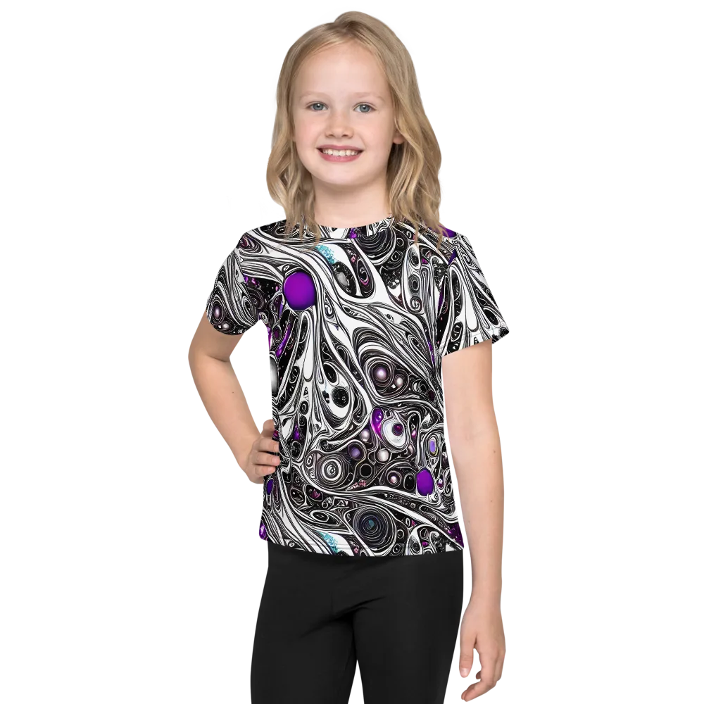 Neo-Noir Waves on Kids Crew Neck T-Shirt — Front