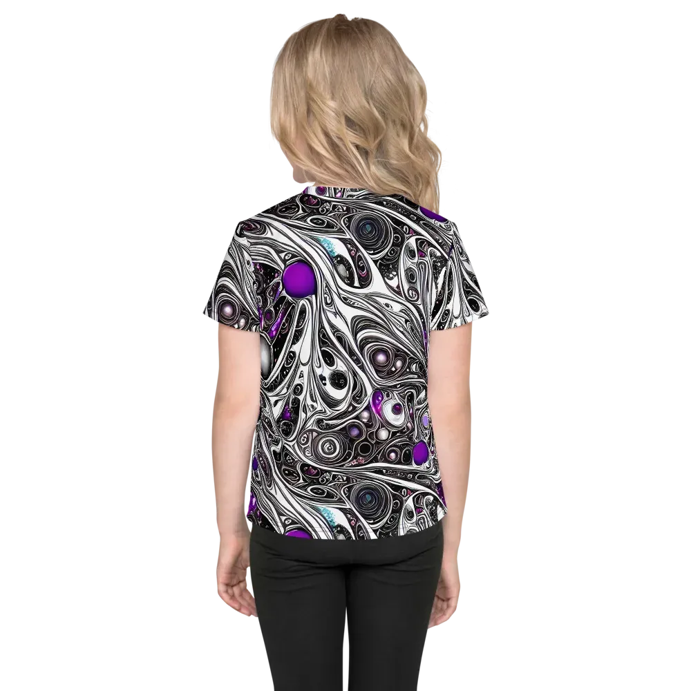 Neo-Noir Waves on Kids Crew Neck T-Shirt — Back