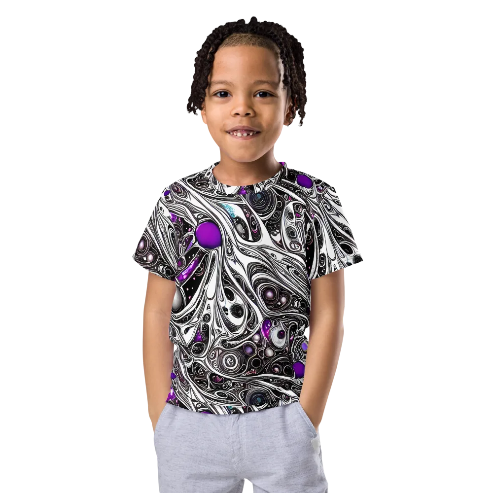Neo-Noir Waves on Kids Crew Neck T-Shirt — Front