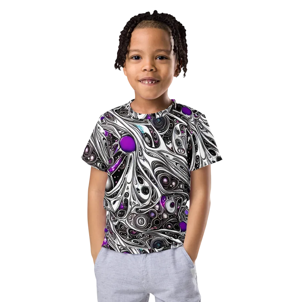 Neo-Noir Waves on Kids Crew Neck T-Shirt — Front